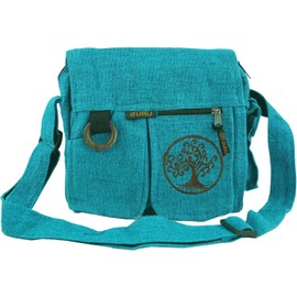 GURU SHOP Ethno Tree of Life Shoulder Bag, Black, Men/Women, Cotton, 25 x 25 x 7 cm, Alternative Shoulder Bag, Fabric Handbag, turquoise, Unit size