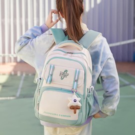 IvyH Children's Backpack Girls Stylish School Backpack for Girls and Teenagers - Waterproof Casual Daypack Large, Perfect as a School Bag for 3-6th Grade Girls, 8536# Green, Rucksack Backpacks