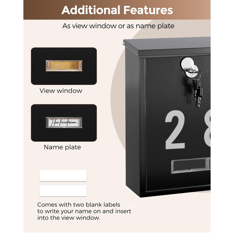 LAND·VOI Locking Wall-Mount Mailbox for Outside, with 4 Keys, Galvanized