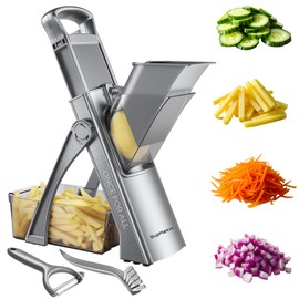 SupMaKin Cortador de mandolina Seguro y Mejorado para Cocina, Cortador de Patatas Ajustable, Picador de Cebolla y Verduras, Cortador de Patatas Fritas