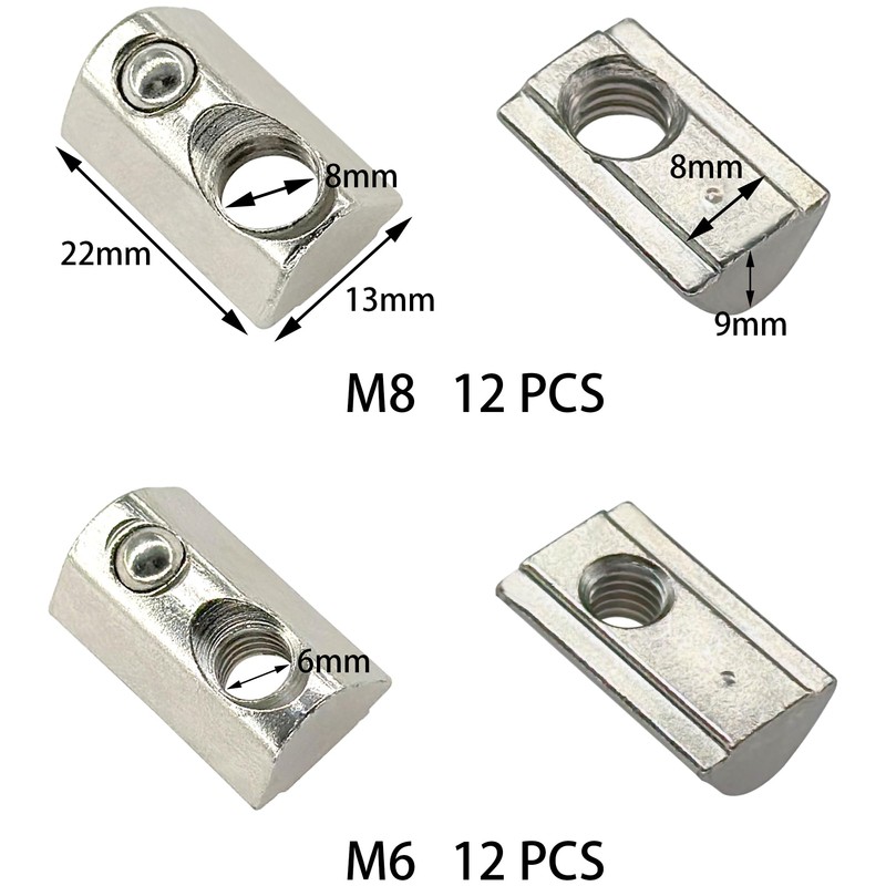 24 PCS Half Round T Slot Nuts with Roll-in Spring