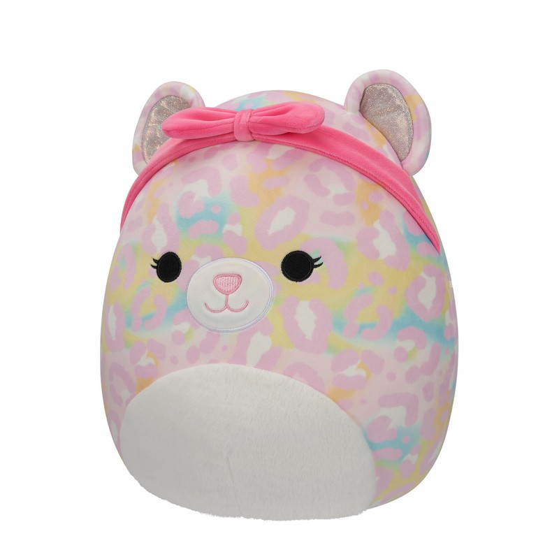 Squishmallows SQCR05426 12-Inch-Michaela Rainbow Leopard with Pink Headband, Multicolour