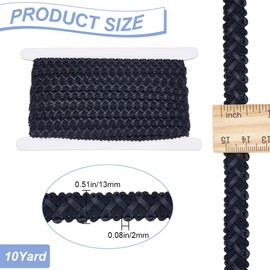 GORGECRAFT 10 Yards Faux Leather Braid Trims 13mm Wide Black Flat Braided Upholstery Strap Trim Lace Ribbon Gimp Cord Woven Edge Trimmings Webbing for Home Decor Garment Accessories DIY Sewing Crafts