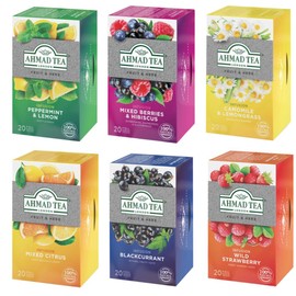 Ahmad Herbal Tea Variety Pack with Mixed Citrus, Peppermint and Lemon, Mixed Berries & Hibiscus, Camomile & Lemongrass, Wild Strawberry & Blackcurrant, 20 bags each (Pack of 6)