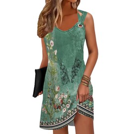 ETCYY Summer Dresses for Women 2025 Vacation Beach Cover Ups Swimsuit Sleeveless Sundresses Casual Loose Tank Sun Dresses,Flower Green,Large