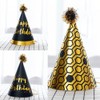 8 Pcs Birthday Party Hats, Black Gold Paper Birthday Party