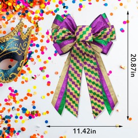 Large Mardi Gras Bow for Wreath, Elegant Glitter Mardi Gras Wreath Bow, Large Mardi Gras Tree Decorations Fat Tuesday Ornaments for Front Door Home New Orleans Party Decorations - Style F