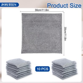 JNYUTEEN 10 Pcs Silver Wire Dishwashing Rag, 11.8x11.8 in Multipurpose Non Scratch Wire Dish Washing Rag for Kitchen Dishes Sinks Counters Stove