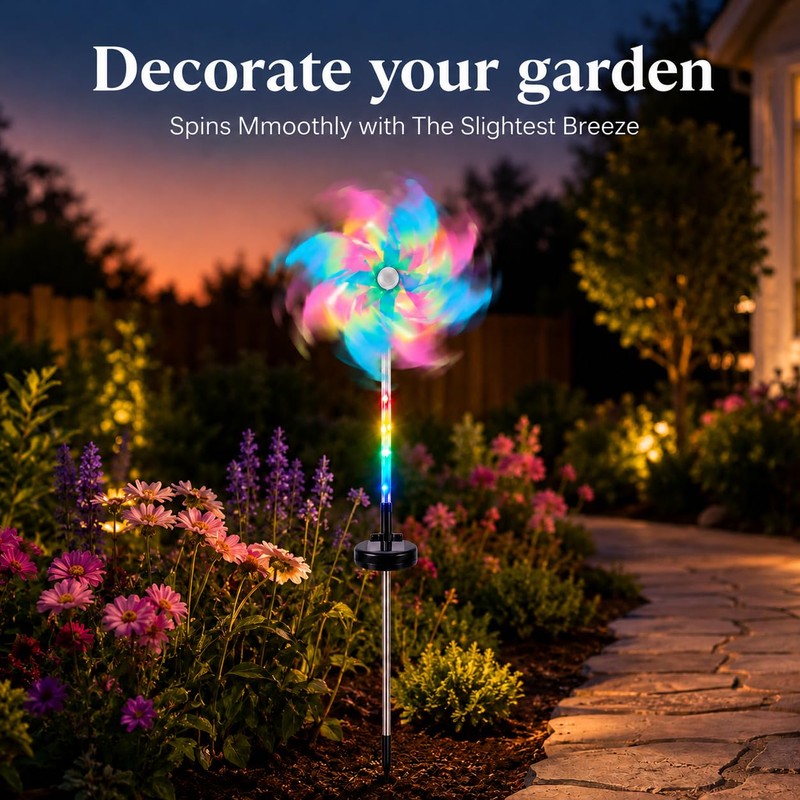 360° Solar Wind Spinners with Led Lights, Windmill for Yard