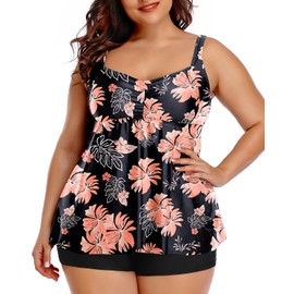 Aqua Eve Women Plus Size Tankini Swimsuits with Shorts Bathing Suits Two Piece Swimwear, Black, 16 Plus