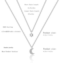 SeanLov Sterling Silver Crescent Moon Star Necklace Fine Cubic Zirconia Material Simple Fashion Moon Pendant Necklace, Valentine's Day, Birthday, Mother's Day Gifts for Women, Wives and Mothers