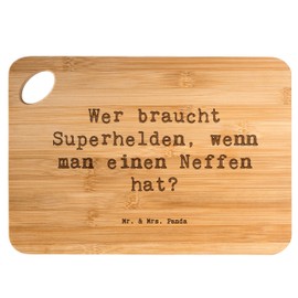 Mr. & Mrs. Panda Bambus - Schneidebrett Spruch Neffe Held - Geschenk, Familienbande, Holzbrettchen, handgemacht, Aufmerksamkeit, Holzbretter,
