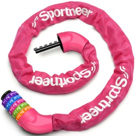 Sportneer Bicycle Lock Combination Lock with Numbers and High Security Level Chain Locks Bicycle 5-Digit Resettable Wheel Barrier with Chain Made of Hardened Steel 6 mm x 100/110/120 cm