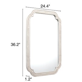 Sintosin Rustic White Mirrors for Bathroom 24" X 36", Hanging Distressed Finish Carved Wood Scalloped Wall Mirror, Decorative Arched Corner Vintage Mirror, Boho Rectangular Mirrors for Entryway