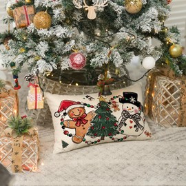 AVOIN colorlife Snowman Christmas Tree Gingerbread Man Throw Pillow Cover, 12 x 20 Inch Seasonal Winter Holiday Cushion Case Decoration for Sofa Couch