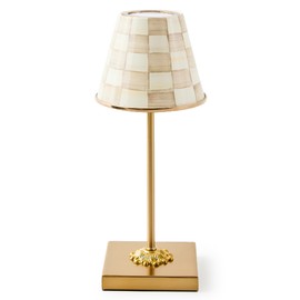 MACKENZIE-CHILDS LED Rechargeable Cafe Table Lamp, Cordless Decorative Lamp, Pink-and-White Rosy Check