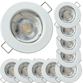 Lichtfaktor24 MCOB LED Einbauleuchte, 10er Set, Weiß, 5W (4000K), 230V. Passend für 55-65 mm Bohrung, Einbautiefe nur 28 mm. Starr, mit Klemmring. Ideal für Wohnzimmer, Küche, Flur & Schlafzimmer.