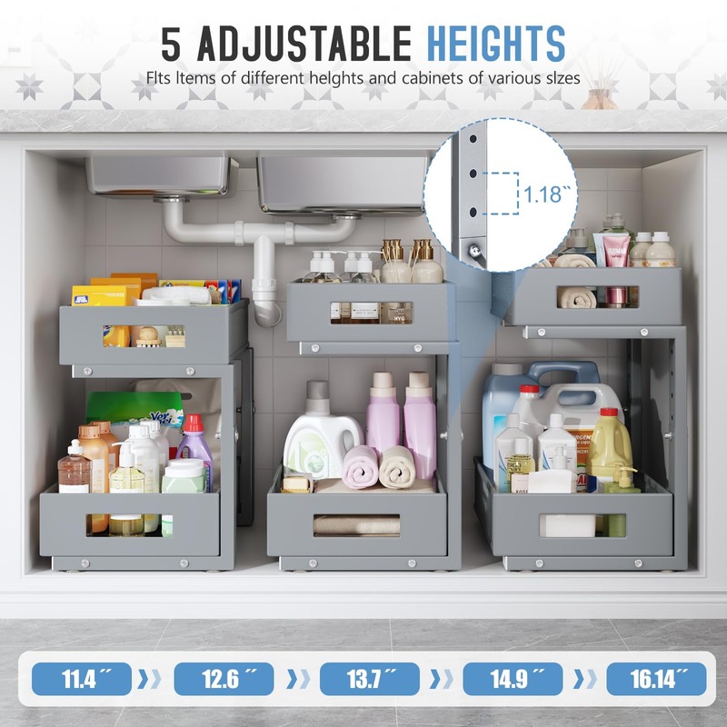 2-Pack Under Sink Organizers And Storage,Large Capacity 2-Tier Pull-Out Cabinet