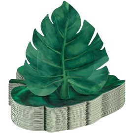 Zonon 100 Pcs Hawaiian Turtle Leaf Paper Plates Tropical Green Leaf Disposable Plates Luau Safari Jungle Summer Party Supplies Decoration for Food Snack Appetizer Lunch Dinner, 9.8 Inch | Zonon