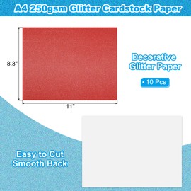 PATIKIL 10 Sheets Bright Red Glitter Cardstock 8.5 x 11 in, Glitter Card Stock Paper Rectangle Premium Sparkly Paper Craft Cardstock Paper 250gsm for Scrapbook Card DIY Art Wedding Party