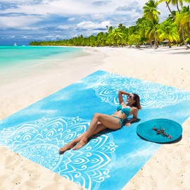 WIWIGO Beach Blanket Waterproof Sandproof Beach Mat 79" X 83" /10'x9'for 2-8 Adults Quick Drying Outdoor Picnic Mat Beach Accessories for Travel, Camping, Hiking