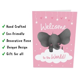 CENTRAL 23 Pop Up Cards Greeting Cards 3D - Welcome To The World - Baby Shower Pop-Up Card For Girls - Elephant Popup Cards For Her - Gifts For Granddaughter Niece Goddaughter - Comes With Stickers