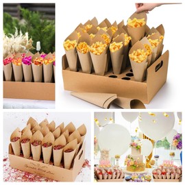 60pcs Wedding Confetti Petals Cones Wedding Confetti Holder Paper Cones Bouquet Wrapping Candy Flower Cone Holder for DIY (Brown)