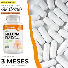 BioHerb® | Melena de León Extracto 100% Puro | 180 Cápsulas de 500 mg | Suministro 90 Días | Hongo Nootrópico Natural | Memoria, Enfoque y Claridad Me