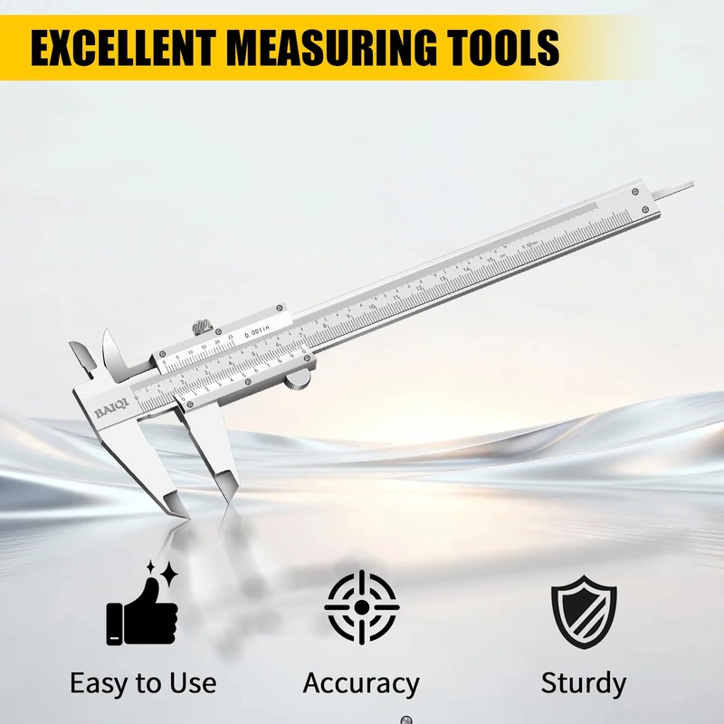 BAIQI Vernier Caliper Measuring Tool,0-6"/0-150mm Manual Stainless Steel Caliper,High Accuracy