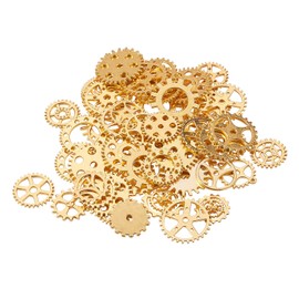 LiQunSweet 72 Pcs Metal Steampunk Wheel Gear Golden Plated Charms Machine Cog Small Mix Pendants for Necklace Bracelet Anklet Crafts Resin Fillers Jewelry Making - 10~26x5~26mm