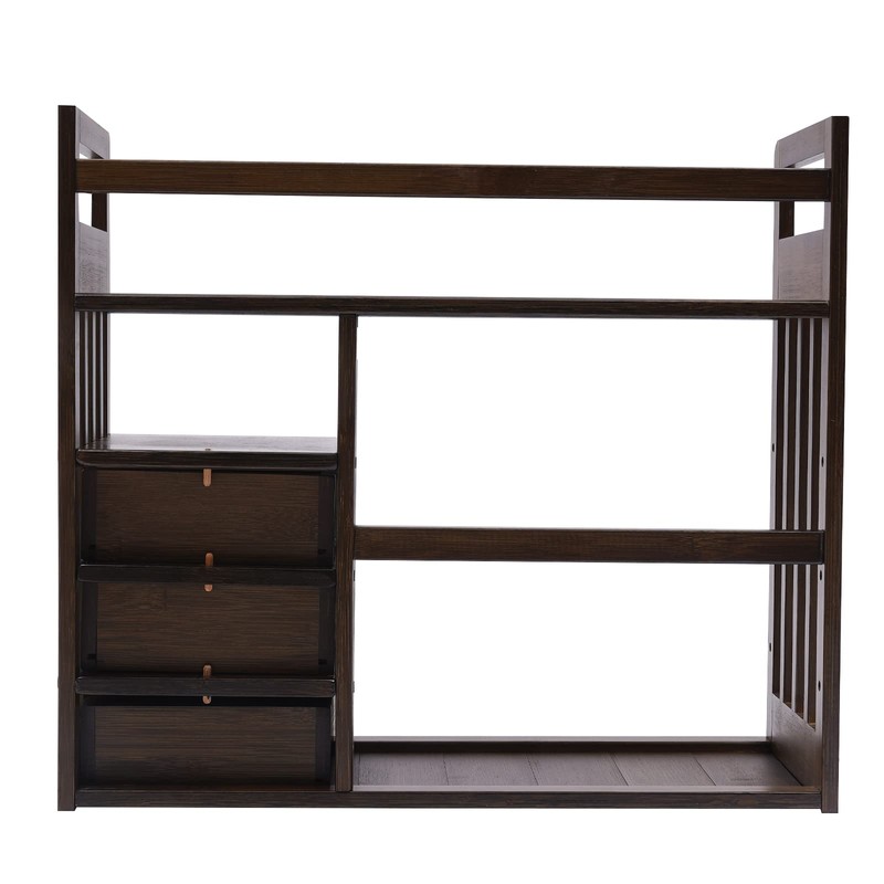 Bamboo Bookshelf, Desktop Organizer Office Desk Rack Storage Shelves, with