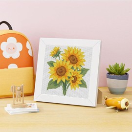 Sunflower Cross Stitch Kits for Beginners,Flowers Stamped Cross Stitch for Adults with Framed,Crafts for Girls 8-12 Embroidery Kit Partial 11CT Cross-Stitch Arts and Crafts for Adults 7.9x7.9inch