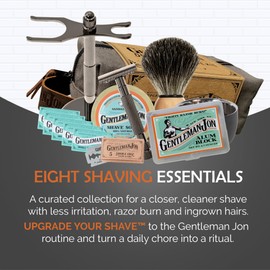 Gentleman Jon Gentleman Jon Deluxe Vintage Wet Shave Grooming Set for Men - Safety Razor, Brush, Alum Block, Soap, Bowl, Blades, Stand & Dopp Kit