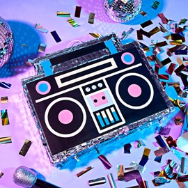 BLUE PANDA Boombox Pinata - 80s and 90s Theme Party Decorations, Hip Hop, Retro Birthday Supplies (16.5x12.8x3 In) - 90s Party Decorations - Boom Box Decor Pinata