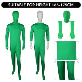 2 Pack Green Screen Chromakey Bodysuit Gloves Hood, Unisex Disappearing Photography Bodysuit for Adult Men Invisible Effect (5.6 Feet/ 170 cm)