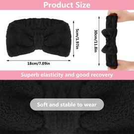 Spa Bowknot Headband Women's Spa Hair Band Cosmetics, Coral Fleece Makeup Hair Bands Elastic, Cosmetic Headband Wide Brim Coral Fleece Washing Face Head Wrap for Shower Skin Care Sports (Black)