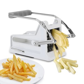 MEKOTRIN Potato Chipper Cutter, French Fry Cutter with 2 Blades 3/8" and 1/2", Plastic and Stainless Steel 2 in 1 Chip Cutter for Potato Carrot Cucumber Pepper Vegetable