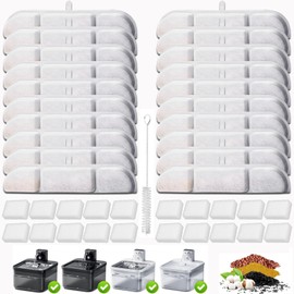 20 Packs Replacement Filters Compatible with Fursink Pet Water Fountain, Filter Replacement for Downy Paws 84oz/2.5L Wireless Cat Water Fountain DPWFP6 with 20 Pump Sponges and 1 Hard Brush