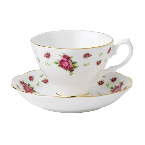 Royal Albert New Country Roses Teacup and Saucer, Mostly White