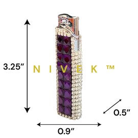 Rhinestone Bling Lighter Luxury Blue Torch Refillable Windproof Elegant Evening Party Gift Luxe (Purple)