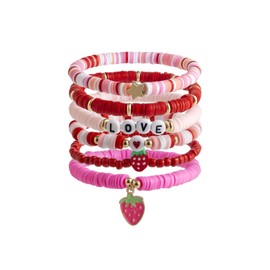Rrdaily Preppy Bracelets for Women Gifts Trendy Stuff Cute Clay Beads Beaded Friendship Charm Bracelet Y2K Accessories Aesthetic Things Jewelry (Strawberry Love)