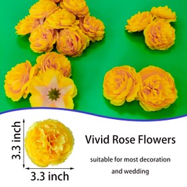 ARTIFIPLANT Fake Yellow Flower Heads for Craft,3.3'' Rose Heads Artificial Flowers,40 Pcs Silk Rose Heads Bulk,Satin Rose Heads No Stem for DIY Flower Well,Crafts Bouquest (Yellow)