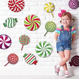 30 Pieces Peppermint Cutouts Christmas Candy Cutouts Colorful Candies Round Lollipop Cutouts Candy Land Theme Birthday Wedding Party Decorations for Bulletin Board Decorations