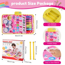 iFunLong Musical Toys Mat for 1 2 3 Year Old Girls, 2 in 1 Baby Piano Drum Mat, 1-6 Year Girls Music Educational Toys, Toddler Toys 1st Birthday Presents Easter Gifts for Kids