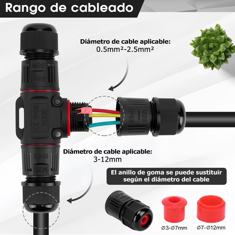 Conector de Cable a Prueba de Agua de 5 Piezas