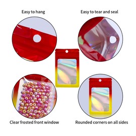 100 Pieces Red Fade Yellow Resealable Mylar Holographic Bags Food Storage Smell Proof Bags with Front Window Packaging Pouch for Cookies Sample Jewelry Snack,4.14 * 5.91 inches
