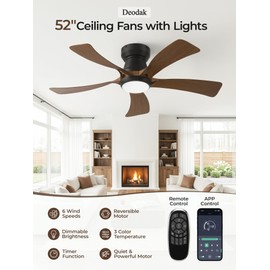 52 Inch Flush Mount Ceiling Fan with Lights, APP Control, LED Ceiling Fan