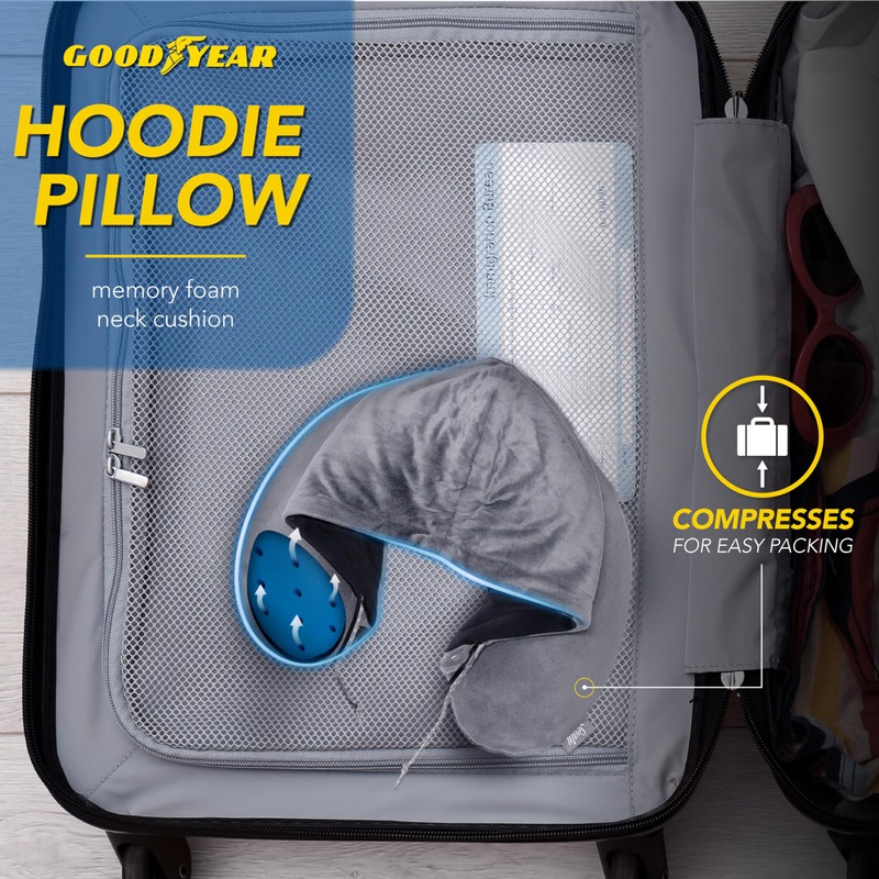 Goodyear Travel Pillow with Hood – Neck Support for Comfortable