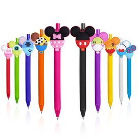 AUAUY 10PCS Cartoon Ballpoint Pens, Cute Mouse Head Character Ears Pens, Retractable Ballpoint Pen, Multi Color Jumbo Autograph Princess Pencil Signature Office Accessories for Teacher Student