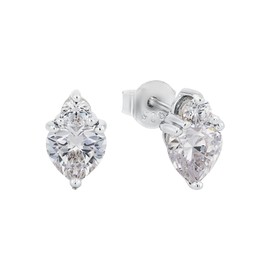 Amor Women's Gold Silver Stud Earrings with Cubic Zirconia, Comes in Jewellery Gift Box, Silver, Cubic Zirconia